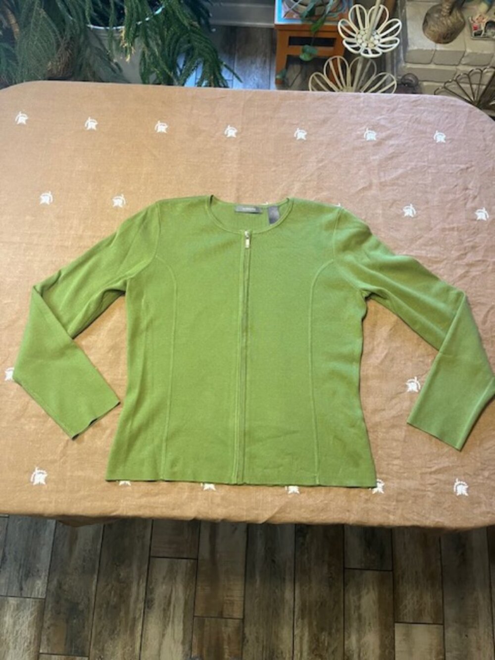 VTG Liz Claiborne Silk Blend Light Zip-Up Jacket Size M Spring Green